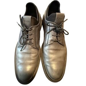 Tod's Men's Black Leather Derby Shoes Size 9 | Italian Luxury Lace-Up Dress Shoe